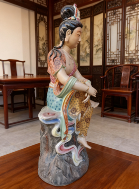 景德镇坐石经书自在观音陶瓷器摆件佛堂供奉客厅卧室自在观音65cm