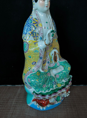 中式装饰陶瓷佛像观世音菩萨景德镇雕塑摆件佛堂供奉坐莲如意60cm