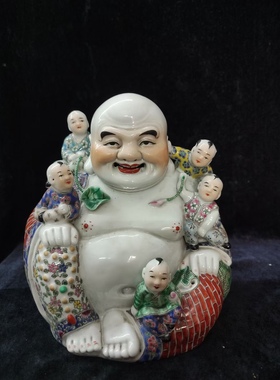 景德镇仿古雕塑瓷器五子登科弥罗佛名人作朱茂时造款古董佛像家居