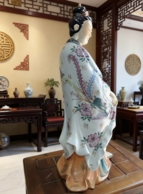 景德镇陶瓷南海观音菩萨佛像摆件站立像经书观世音菩萨家用供奉50