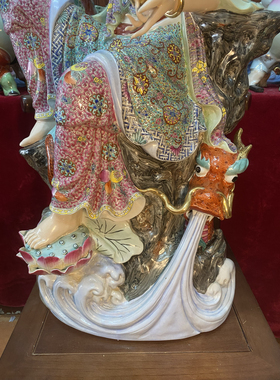 雕塑陶瓷南海乘坐龙佛像供奉经书水月自在观音菩萨像家用供奉84cm