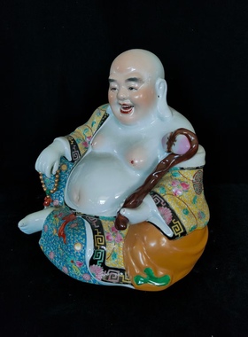 弥勒佛摆件招财笑佛像客厅桌面装饰陶瓷器坐如意哈哈佛布袋罗汉36