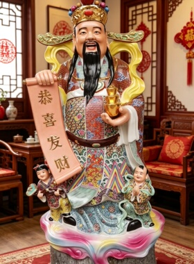 陶瓷器文财神摆件财神爷神像摆设家居店铺开业乔迁礼品招财装饰1m