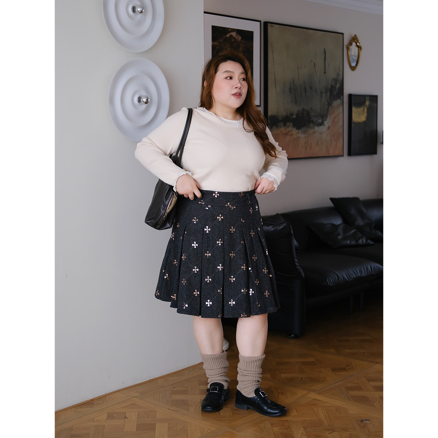 zooobaby01/04韩系简约高腰显瘦亮片百褶裙女百搭半身裙子,淘宝优惠券,粉丝福利购,淘宝优惠卷