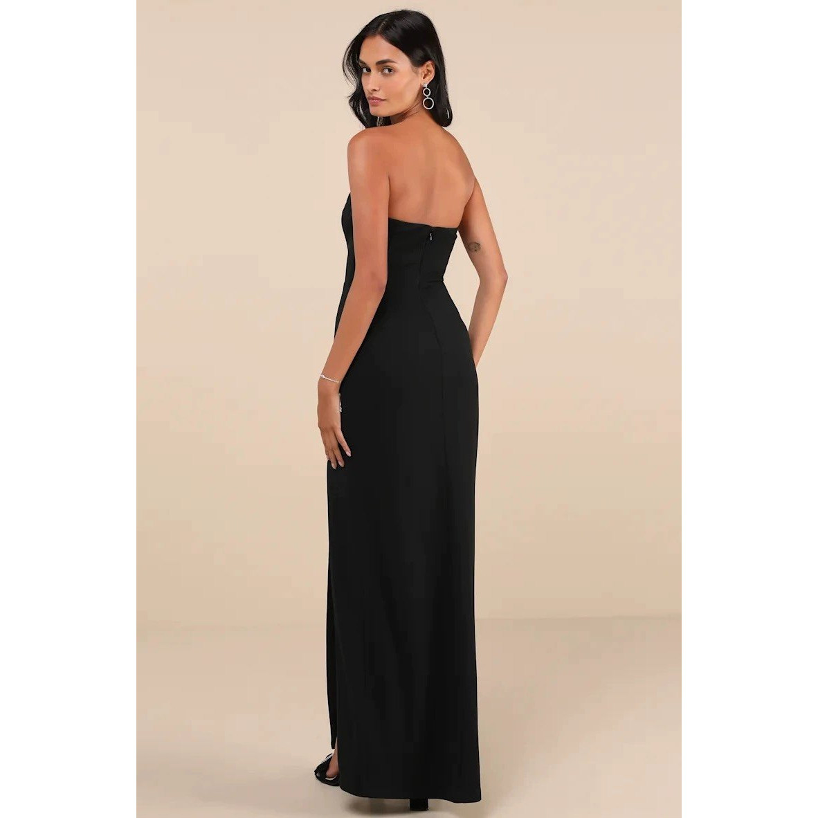 欧洲站LU家高端裹胸蕾丝睫毛性感露背抹胸式鱼骨开叉长裙年会晚装,淘宝优惠券,粉丝福利购,淘宝优惠卷