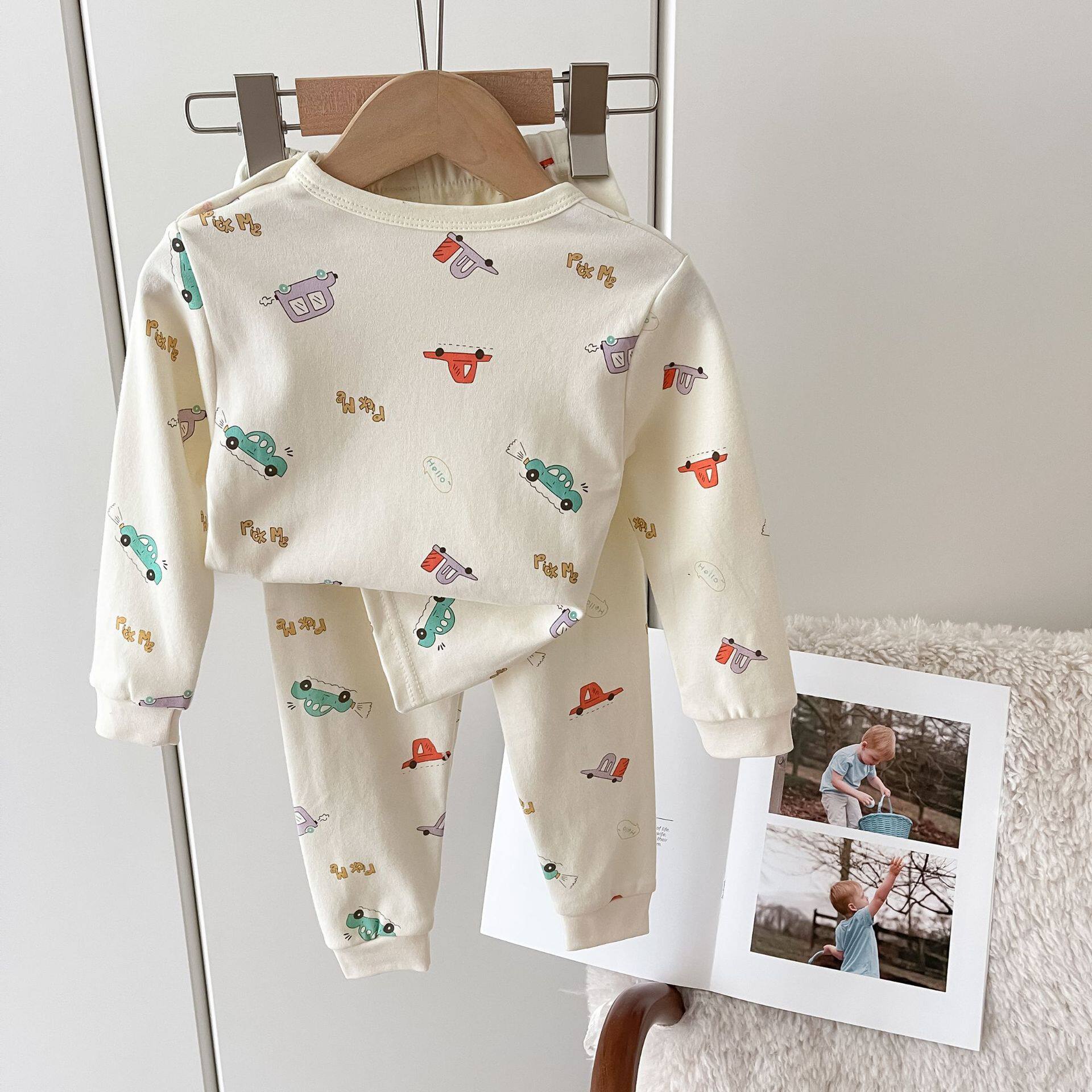 Autumn children's autumn clothes and autumn trousers baby underwear baby long-sleeved class A pure cotton boys and girls cotton wool home clothes set