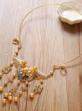 新款秀禾服古装金色流苏项链