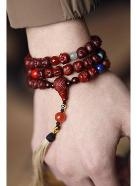 小叶紫檀弥勒9mm 54颗手串 木简约盘玩文玩念珠送礼