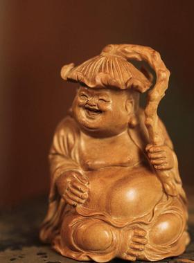 老山檀香  和气生财弥勒摆件客厅收藏品创意中式摆件桌面工艺品