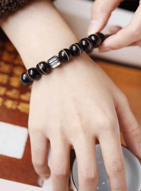 紫光檀嵌黄杨木11*12mm手持四方珠手串木简约盘玩文玩念珠送礼