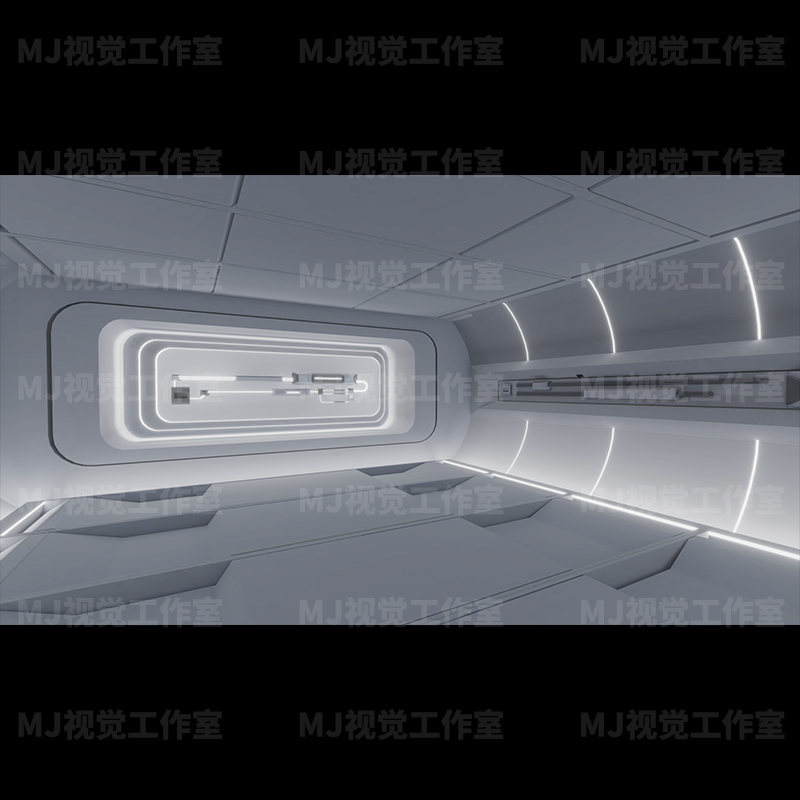 科技科幻大厅展厅白色通道房间胶囊空间3D模型建模blender素材866-图0