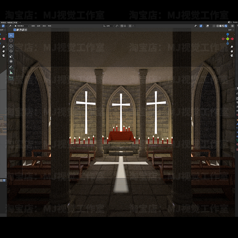 blender教堂十字场景建筑内部室内3D模型建模素材文件下载172-图1