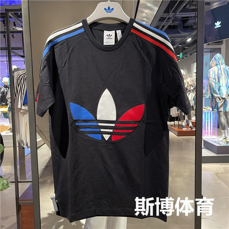 Adidas short-sleeved men's and women's clover color large LOGO casual round  neck loose T-shirt