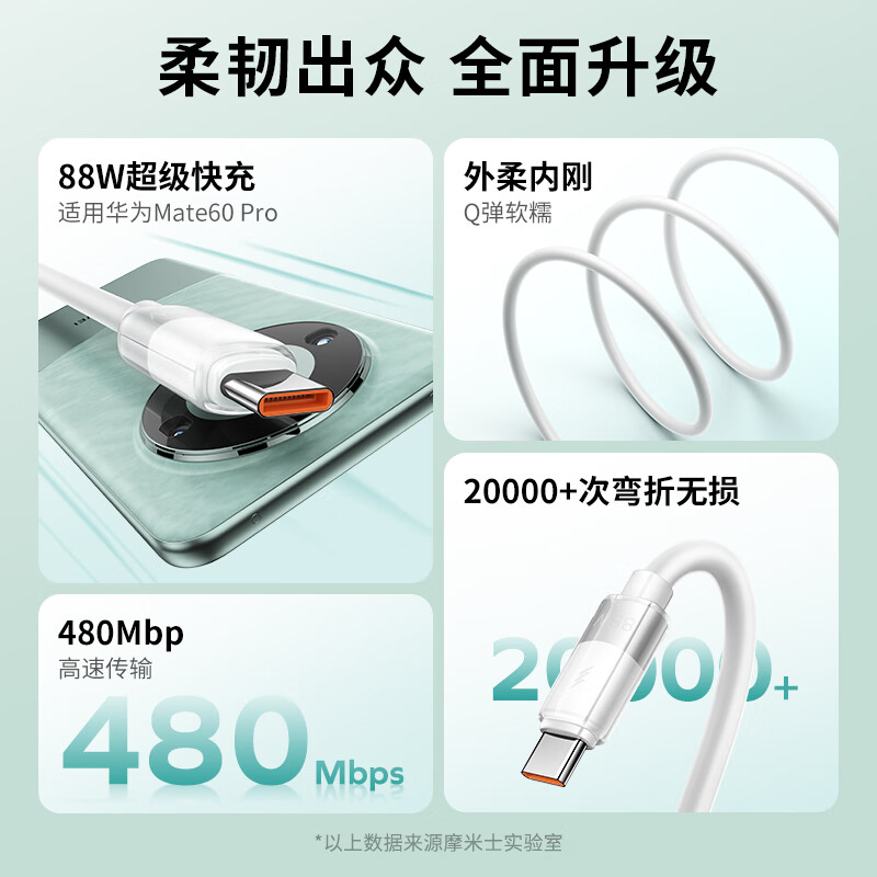 摩米士88W超级快充线充电器数据线向下兼容66W/40W/22.5W适用华为P60Pro/Mate60pro手机/荣耀等