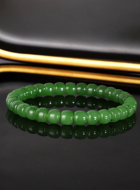 高货高色俄料碧玉老坑乌兰海苹果绿直切手串7mm和田玉珠串手链