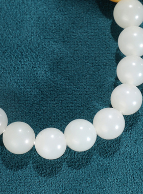 天然和田玉白玉手链8mm单圈柔光 羊脂白玉设计款圆珠手串女QC04号