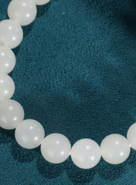 天然和田玉白玉手链8mm单圈柔光 羊脂白玉设计款圆珠手串女QC02号
