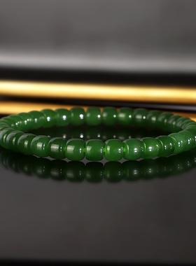 俄料碧玉直切手串5.8mm 0166号 天然和田玉羊脂玉正阳绿手链单圈