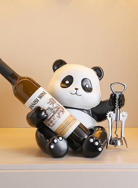 轻奢高档可爱熊猫红酒架摆件