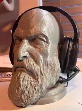 复古战神石人头像耳机支架摆