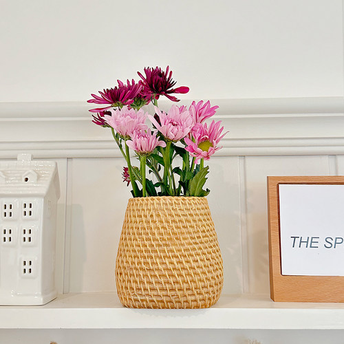 ins藤编花瓶摆件客厅插花创意情绪稳定花瓶高级感小众仿真干花器 - 图1