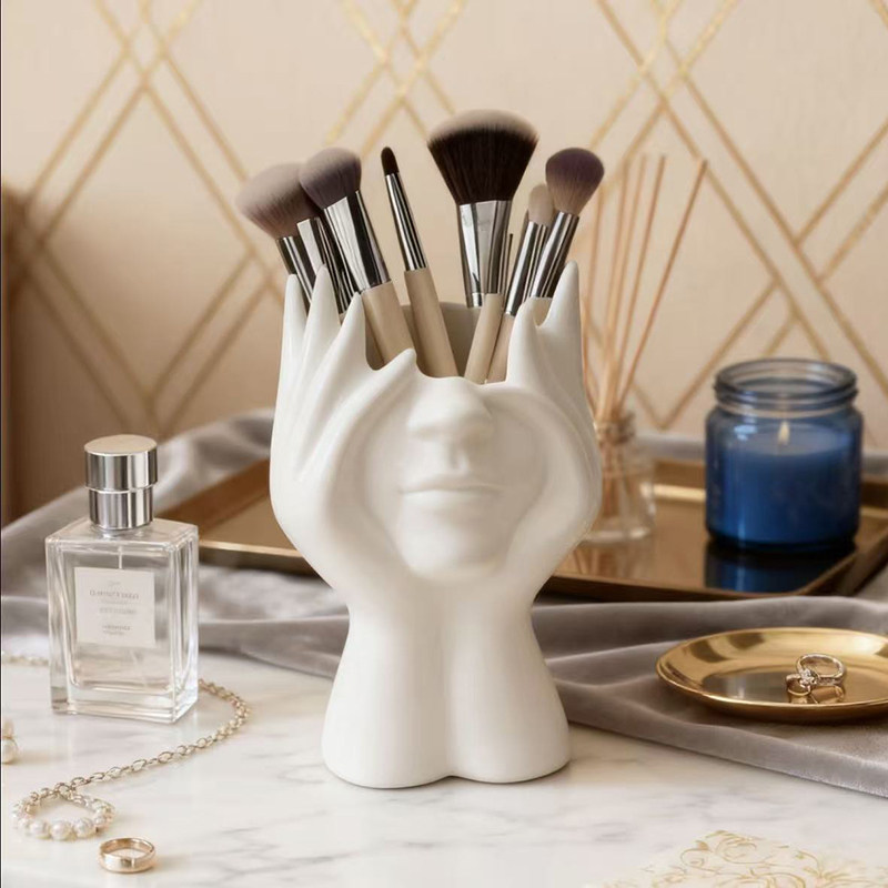 北欧风抽象收纳筒人脸化妆刷梳妆台桌面眼影眉笔刷子笔筒置物架,淘宝优惠券,粉丝福利购,淘宝优惠卷