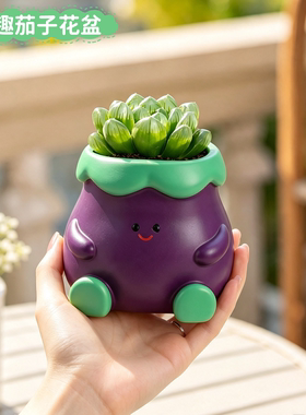 萌趣茄子卡通花盆阳台花园田园风