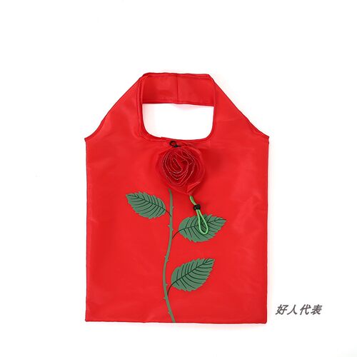 T190玫瑰花便携环保袋折叠玫瑰花购物袋单肩手提收纳袋时尚买菜包 - 图2