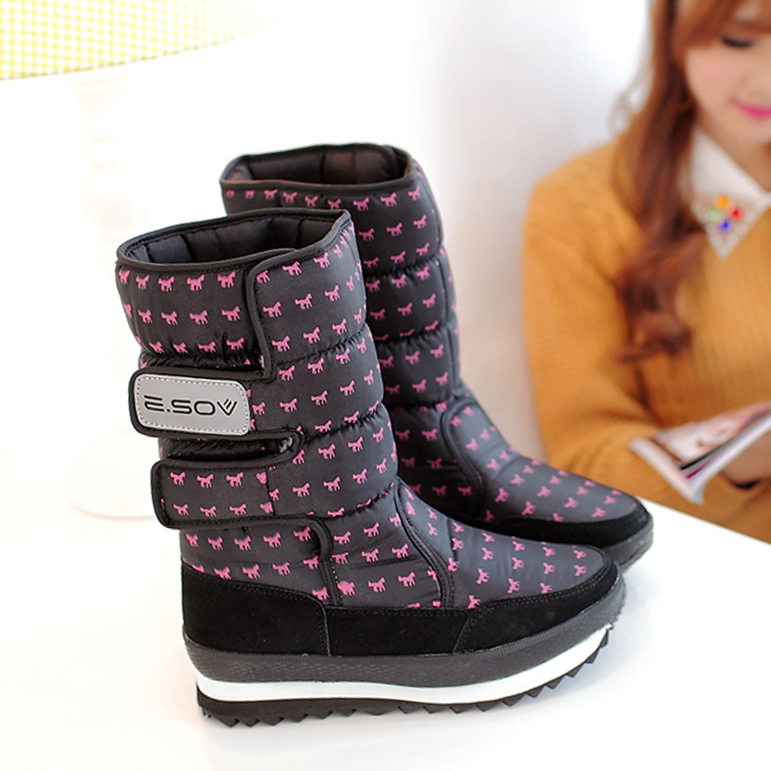 冬季新款棉靴防水防滑雪地靴女加厚保暖中筒靴厚底雪地鞋短靴女靴,淘宝优惠券,粉丝福利购,淘宝优惠卷