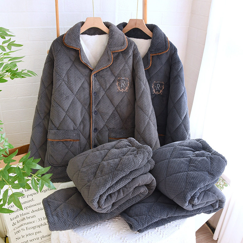 睡衣男款冬季三层夹棉2025新款冬天珊瑚绒加绒加厚家居服套装,淘宝优惠券,粉丝福利购,淘宝优惠卷