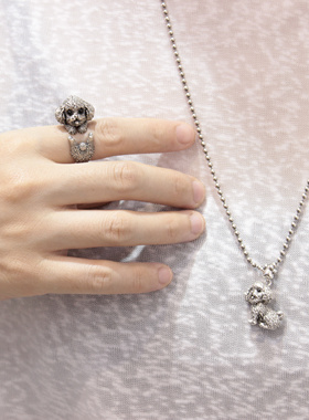 原创设计925纯银小众生日礼物食指造型开口做旧可爱小泰迪狗戒指