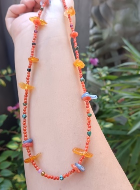 天然南红蜜蜡蓝晶石项链女款锁骨链颈链配饰礼物原创款