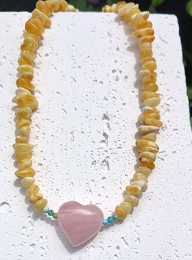 天然蜜蜡爱心吊坠项链女夏轻奢小众高级感配饰通勤网红百搭锁骨链