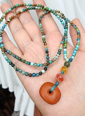 天然绿松石老蜜蜡饼平安扣项链女款时尚百搭礼物送女友闺蜜带证书