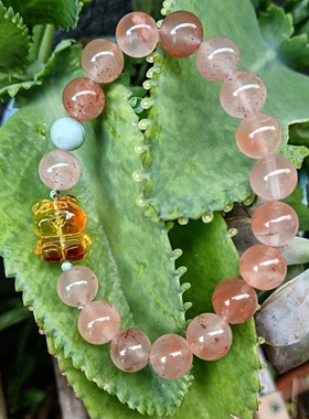 天然冰飘南红蜜蜡小熊海纹石手串生日礼物送闺蜜朋友