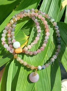 天然碧玺多圈3圈手链女设计感小众手饰蜜蜡ins风手串毛衣链项链