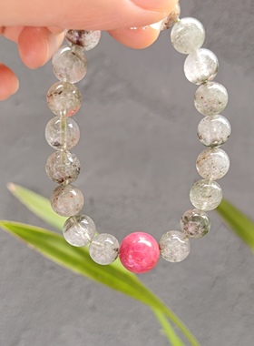 天然水晶8mm绿幽灵聚宝盆11mm蔷薇辉手串上岸手链