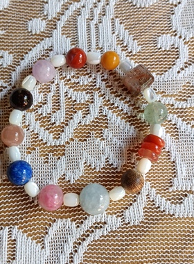 天然水晶白贝母手链女款单圈多宝手串送女友闺蜜DIY礼物原创款