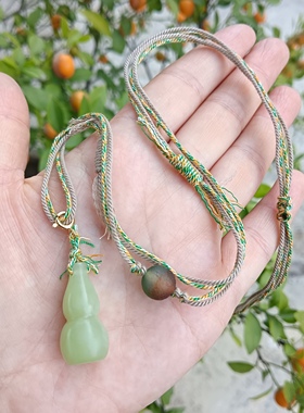 天然和田玉葫芦吊坠女款项链毛衣链颈链配饰礼物原创款