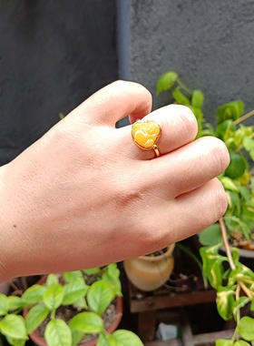 情侣对戒天然佛公老料蜜蜡S925银素圈设计带证书 纯银素圈戒指