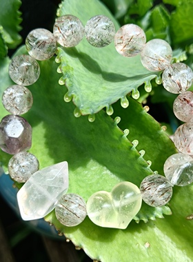 新款天然水晶设计感黑金超七爱心屁桃双尖手串高级感招财转运手串