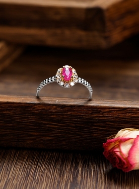 天然坦桑尼亚红宝石戒指女款时尚百搭饰品礼物送女友闺蜜