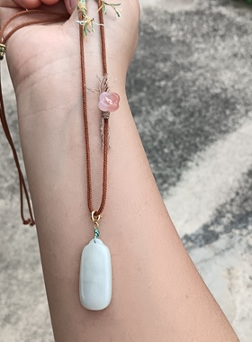 天然青海料和田玉无事牌毛衣链项链平安好运