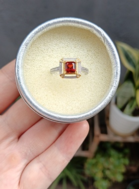 天然芬达石榴石S925银镶嵌戒指女款轻奢小众设计感高级指戒