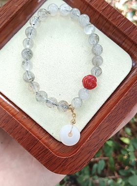 天然黑发晶平安扣南红佛公手链招桃花显嫩白青春仙女手串