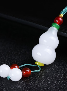 天然新疆和田白玉金丝玉葫芦吊坠羊脂级玉石 女款民族风挂饰挂坠