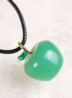 东陵玉苹果吊坠正品天然玉石项链保平安玉坠子带皮绳送女朋友妈妈