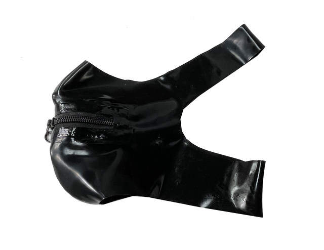 Latex headgear COS transvestite half face kig mask half face no nose/mouth zipper