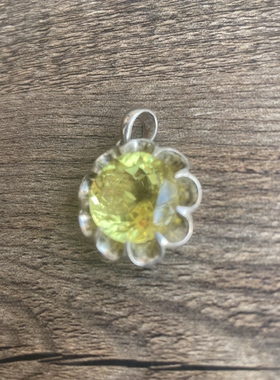 尼泊尔天然柠檬托帕石吊坠花朵款复古精致款生日礼物925银