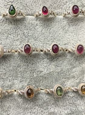 尼泊尔天然巴西碧玺925银戒指